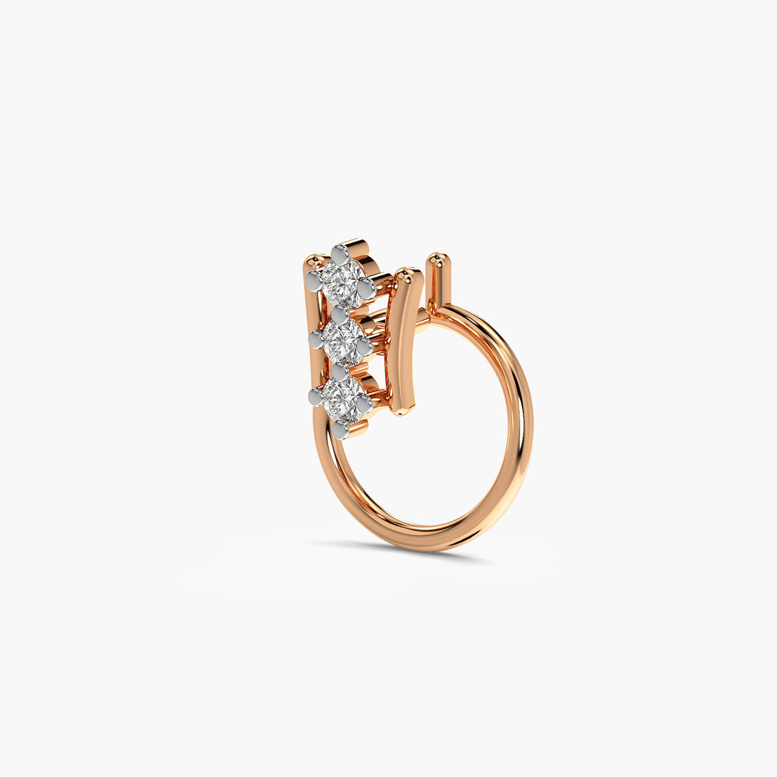 Halo Bar Lab-Grown Diamond Nose Ring - 3D View in Rose Gold - Diamond Ring by Moena
