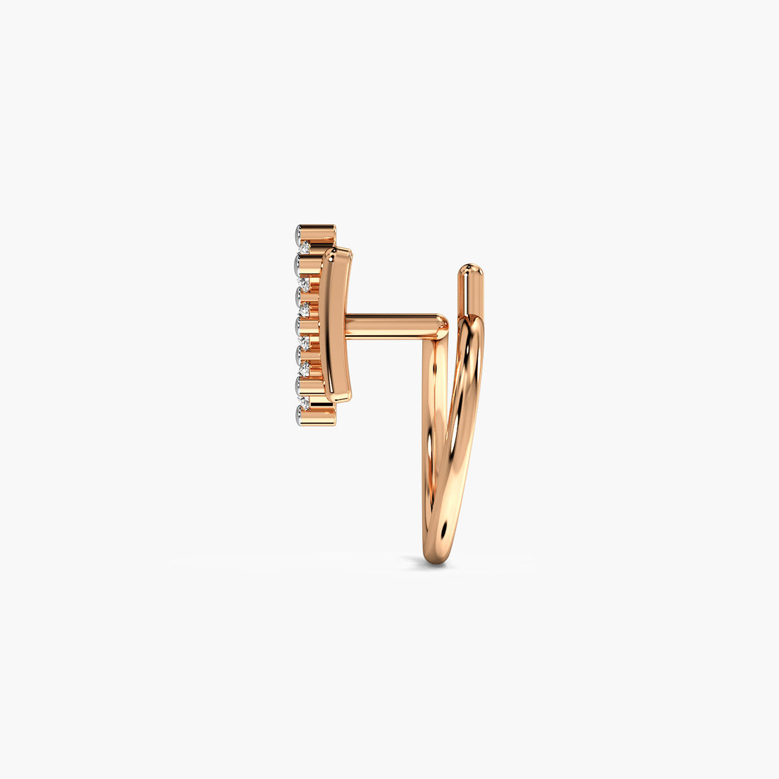 Halo Bar Lab-Grown Diamond Nose Ring - Side View in Rose Gold - Diamond Ring by Moena