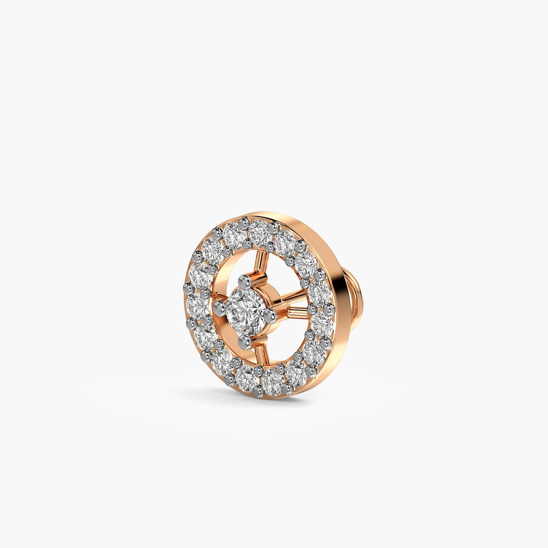 Celestial Halo Diamond Nosepin - 3D View in Rose Gold - Diamond Nosepin by Moena