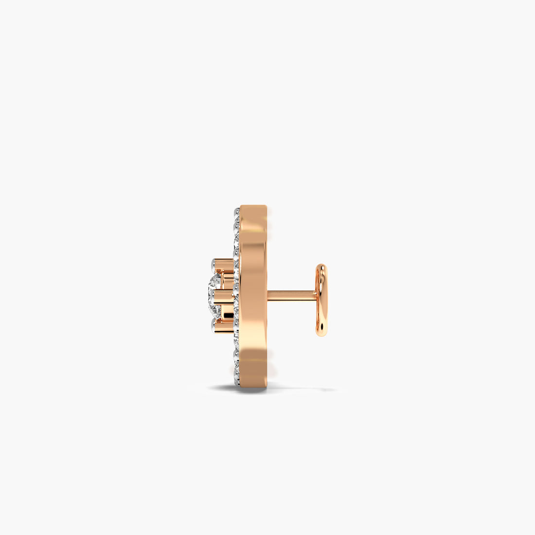 Celestial Halo Diamond Nosepin - Side View in Rose Gold - Diamond Nosepin by Moena