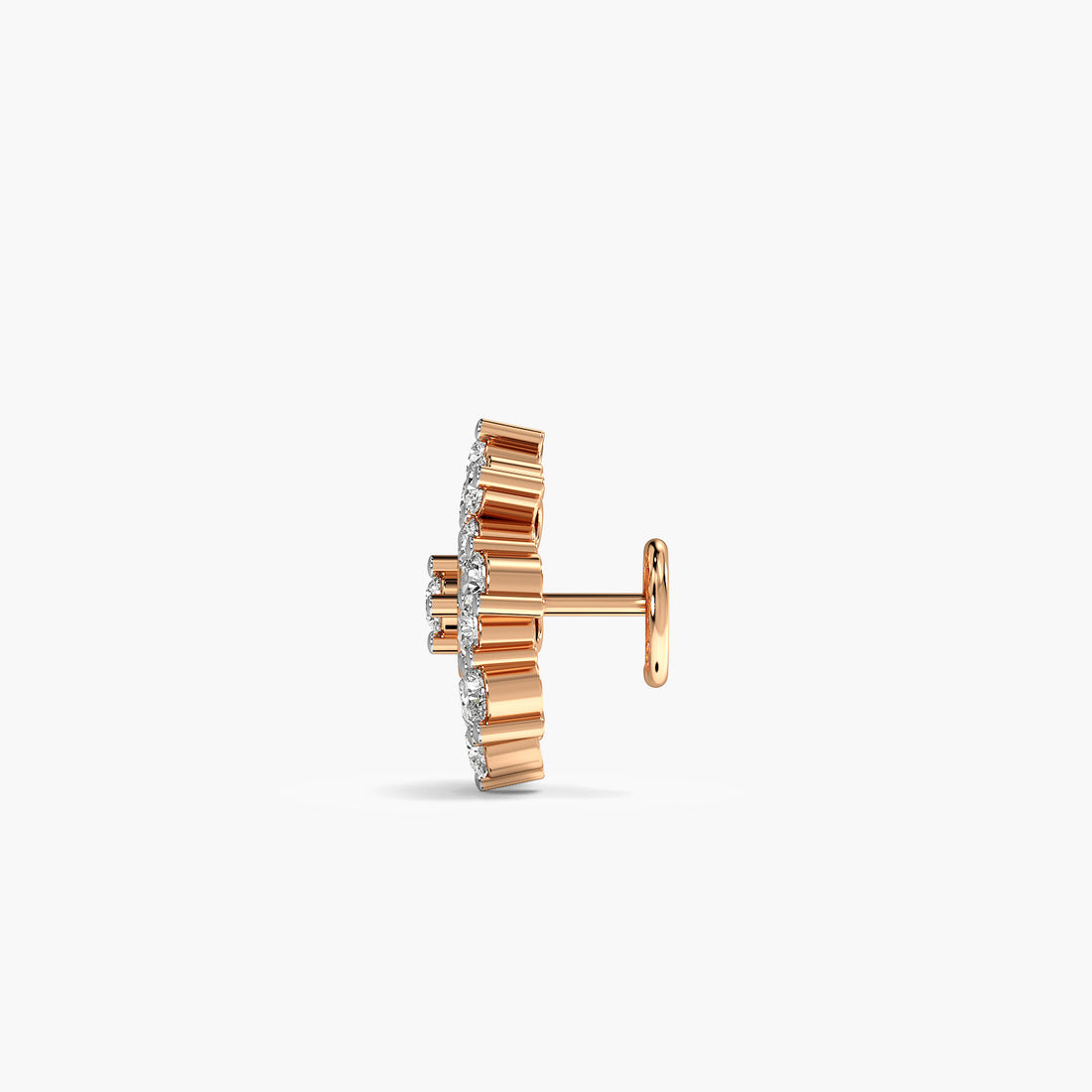 Radiant Bloom Nosepin Lab-Grown diamond - Side View in Rose Gold - Radiant Diamond Nosepin by Moena