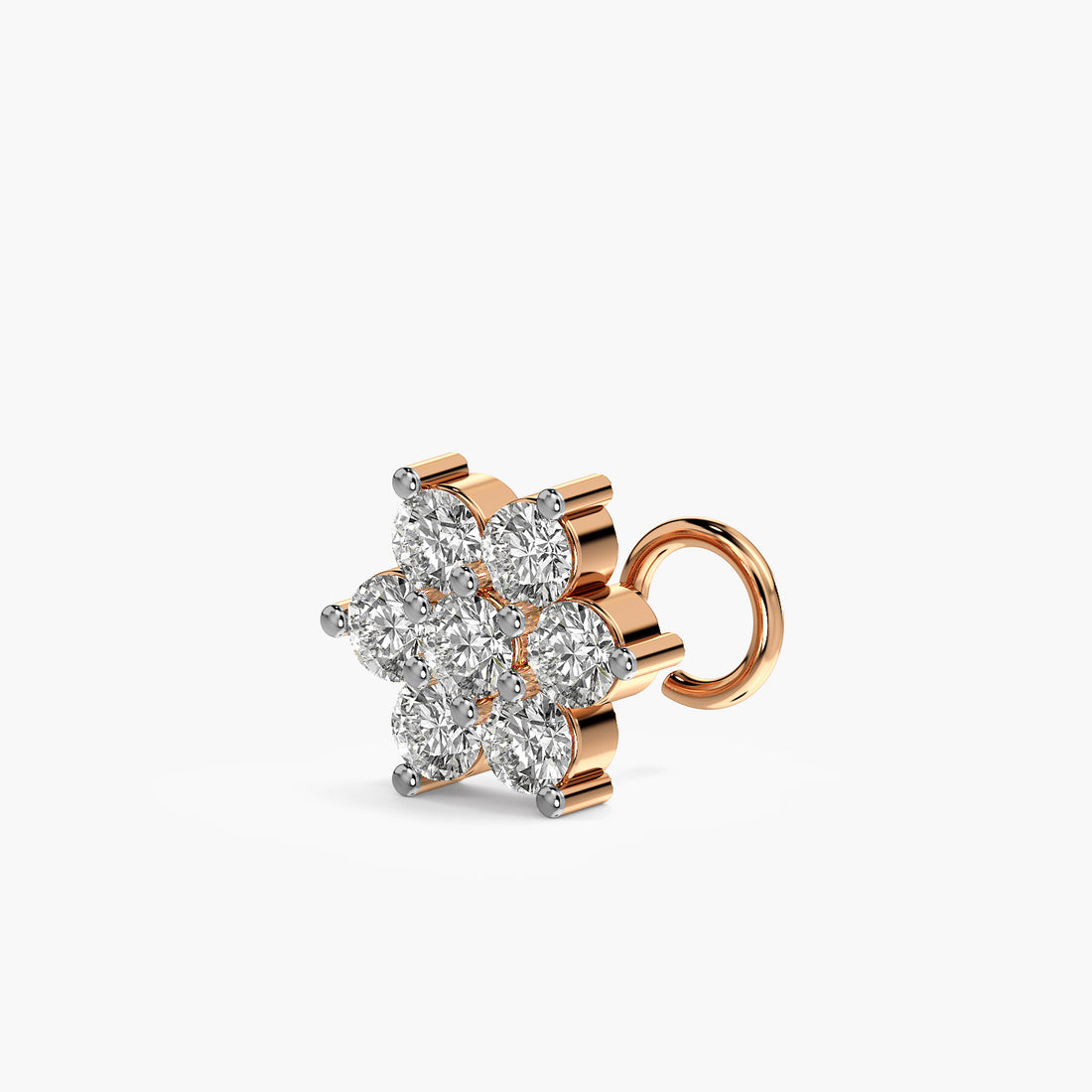 Floral Cluster Lab-Grown Diamond Nosepin - 3D View in Rose Gold - Diamond Nosepin by Moena