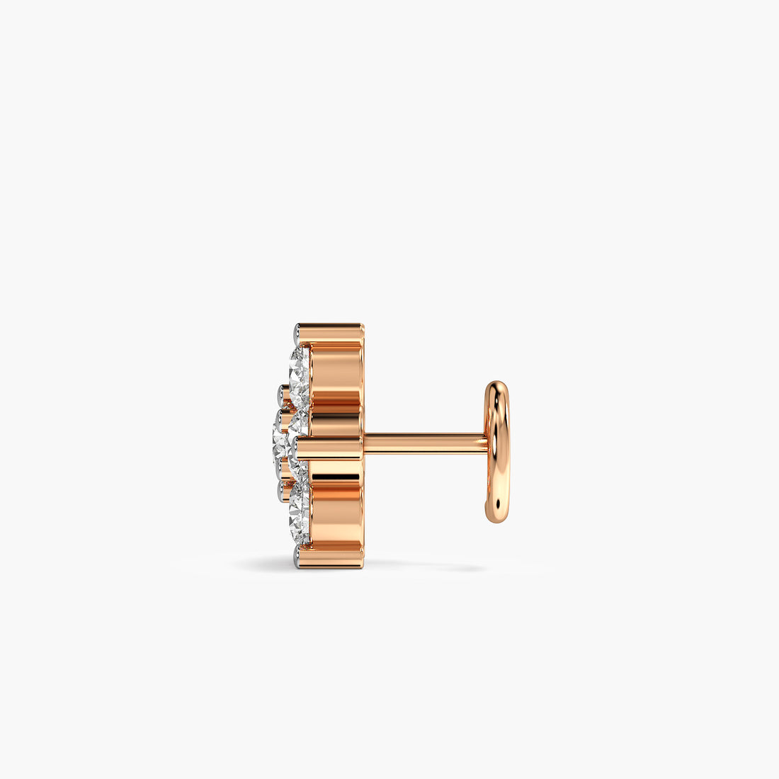 Floral Cluster Lab-Grown Diamond Nosepin - Side View in Rose Gold - Diamond Nosepin by Moena