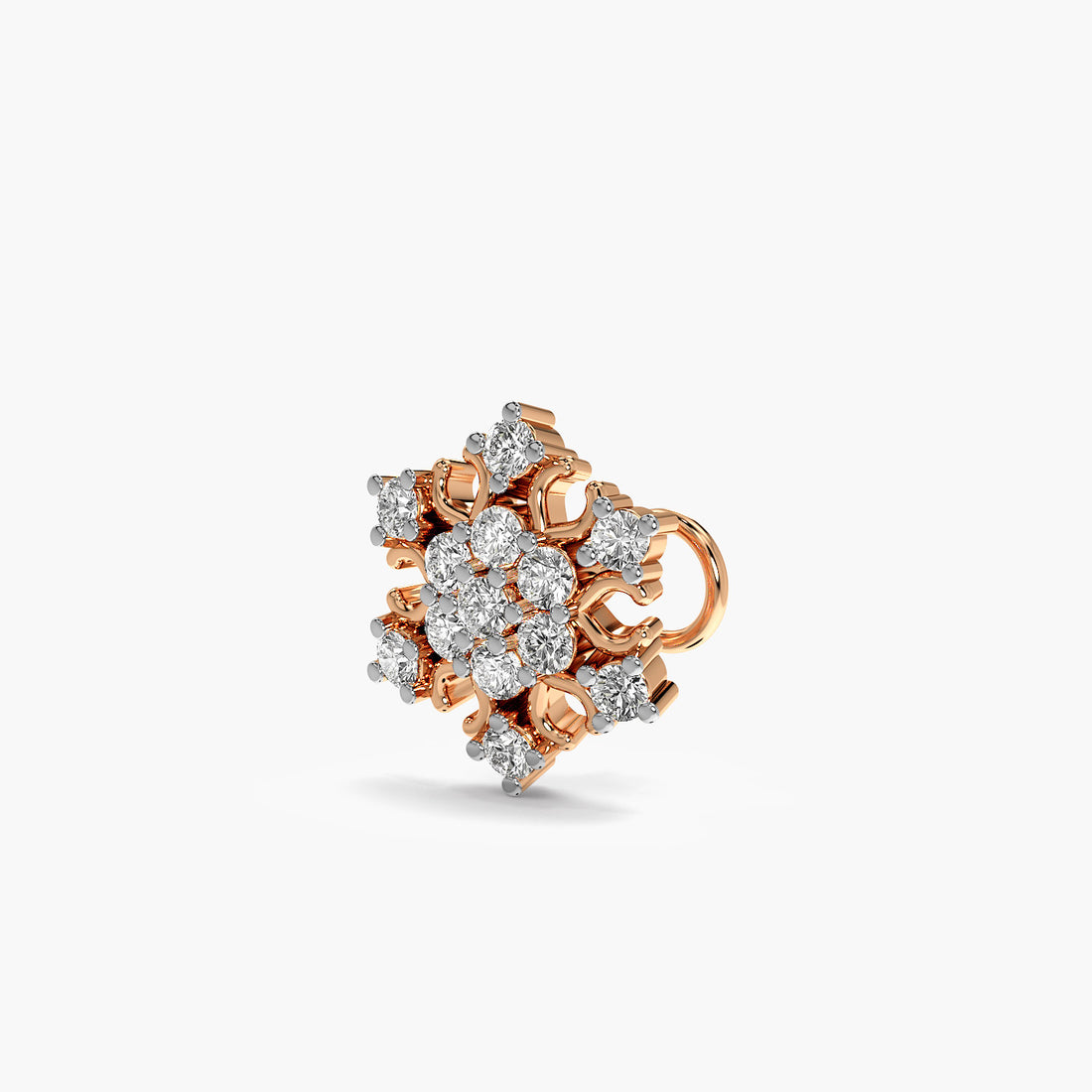 Snowflake Lab-Grown Diamond Nosepin - 3D View in Rose Gold - Diamond Nosepin by Moena