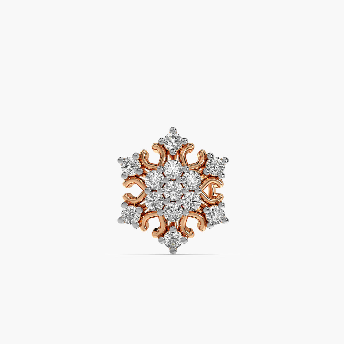 Snowflake Lab-Grown Diamond Nosepin - Front View in Rose Gold - Diamond Nosepin by Moena