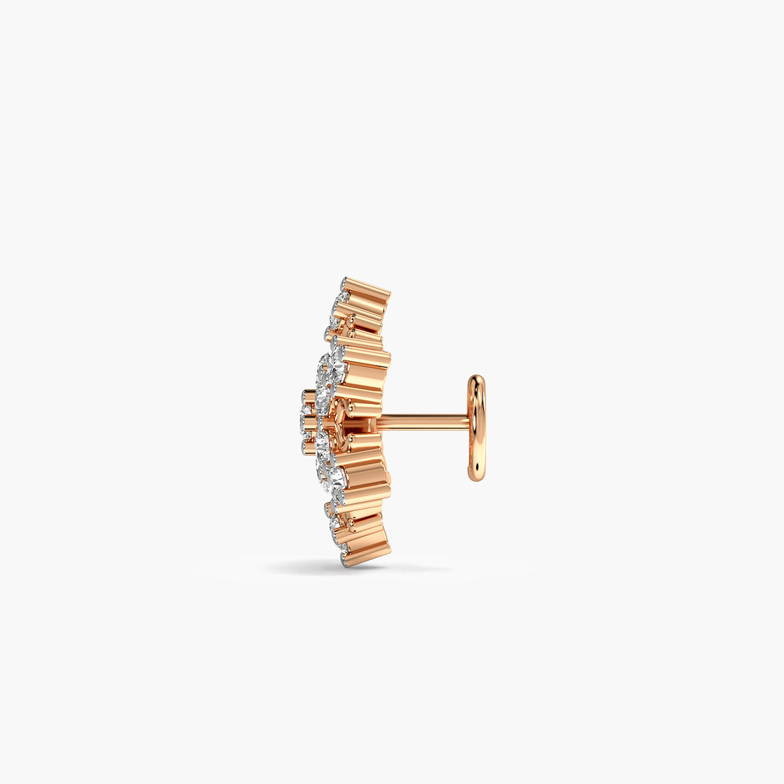 Snowflake Lab-Grown Diamond Nosepin - Side View in Rose Gold - Diamond Nosepin by Moena