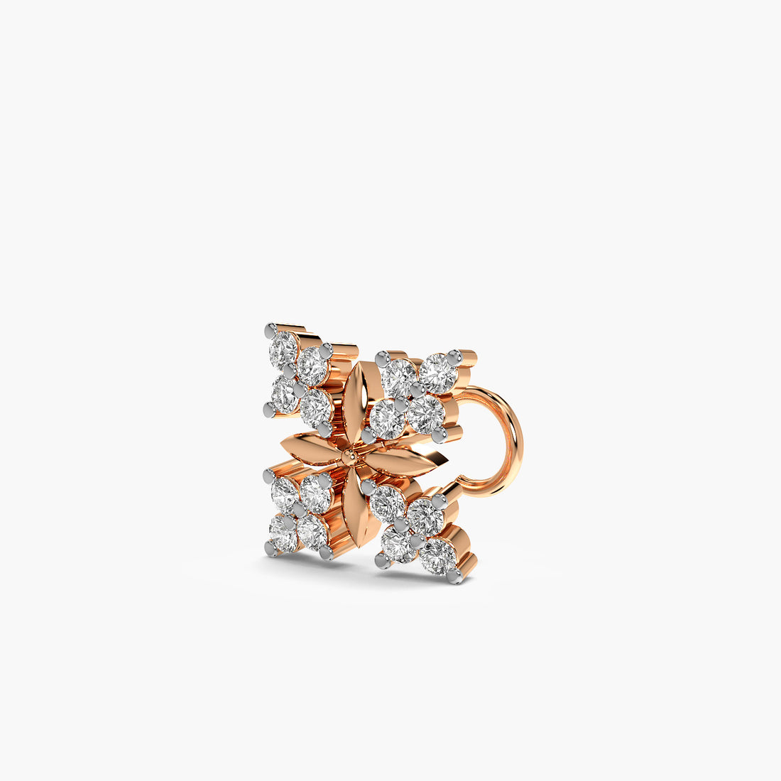 Floret Lab-Grown Diamond Nosepin - 3D View in Rose Gold - Diamond Nosepin by Moena