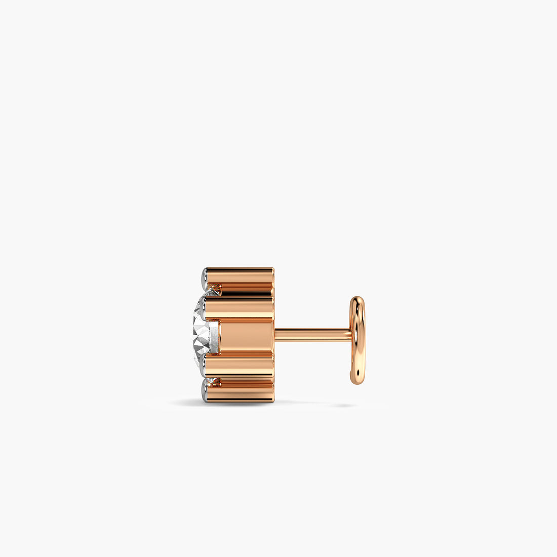 Classic Solitaire Lab-Grown Diamond Nosepin - Side View in Rose Gold - Diamond Nosepin by Moena