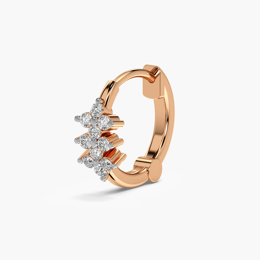 Graceful Bloom Lab-Grown Diamond Nosepin - 3D View in Rose Gold - Diamond Nosepin by Moena