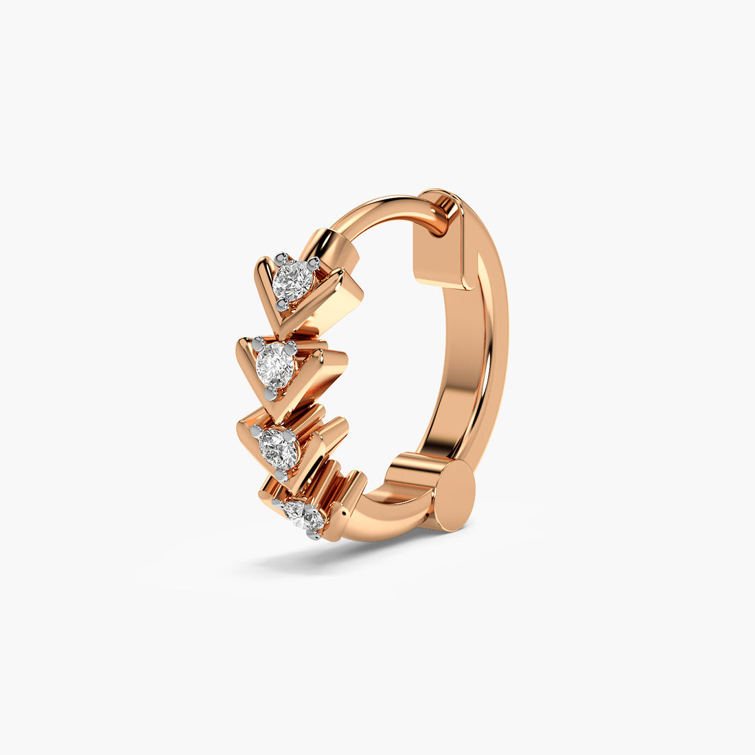 Chevron Lab-Grown Diamond Nosepin - 3D View in Rose Gold - Diamond Nosepin by Moena
