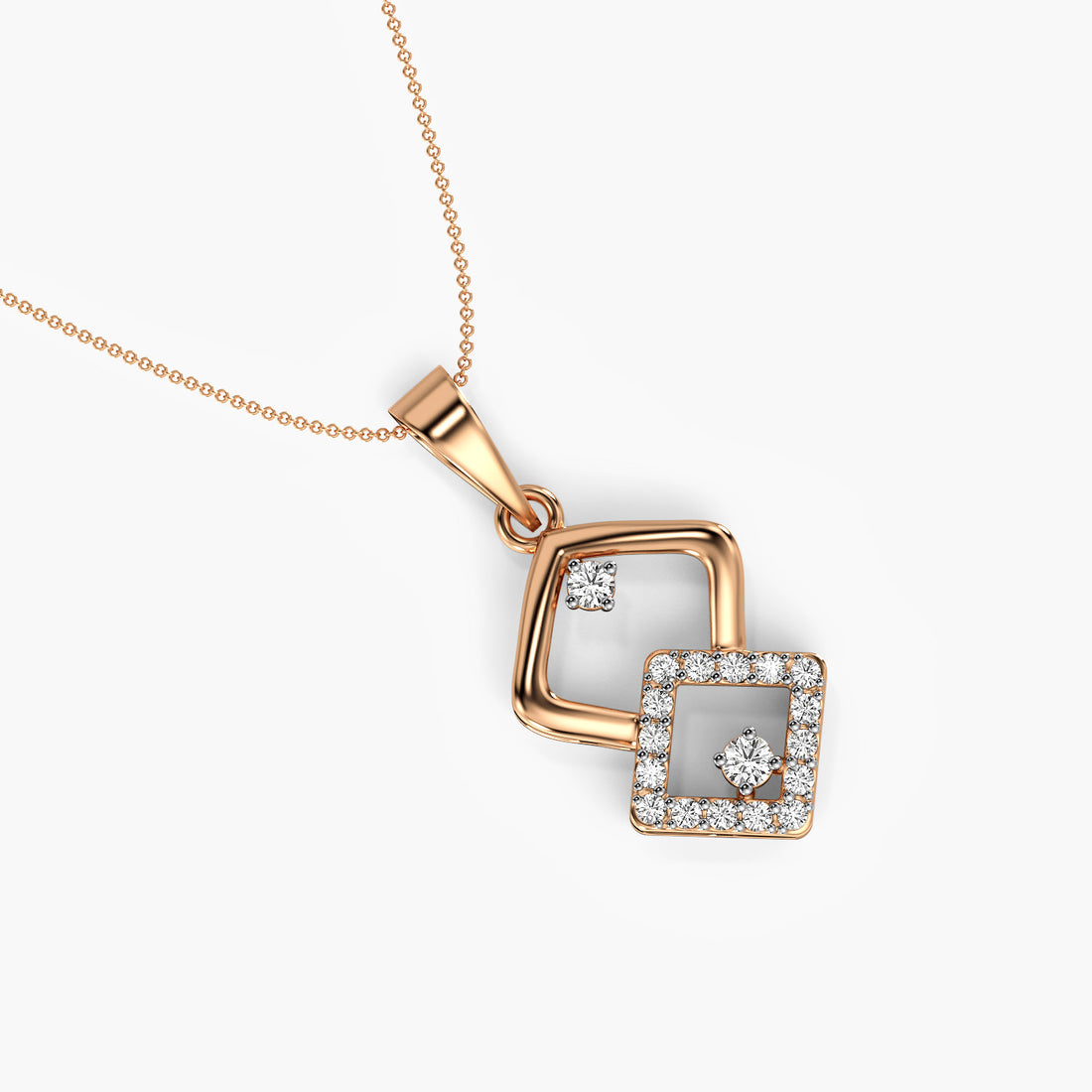 Classic Square Diamond Pair - Top View in Rose Gold - Diamond Pendant by Moena