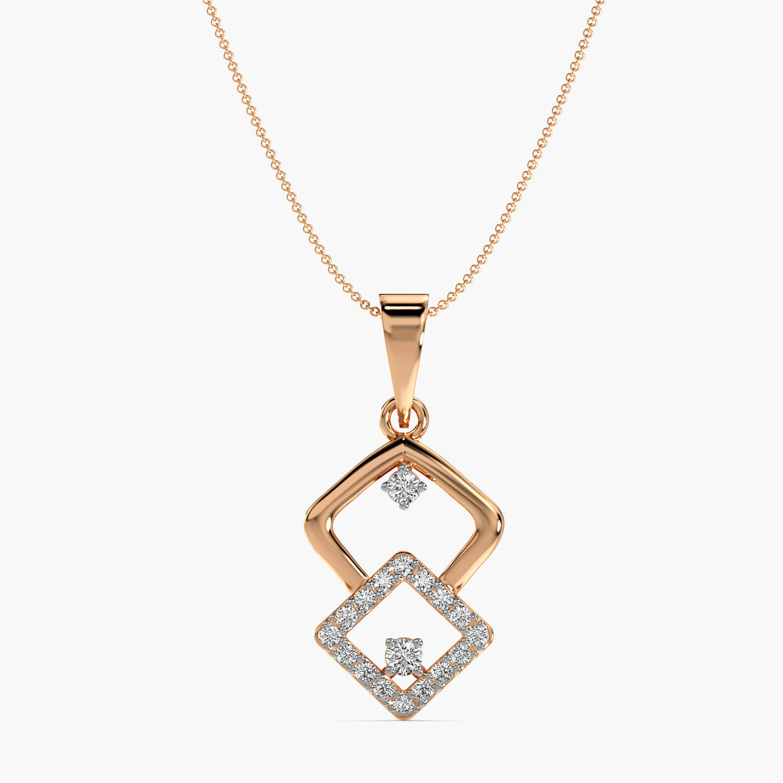 Classic Square Diamond Pair - Front View in Rose Gold - Diamond Pendant by Moena