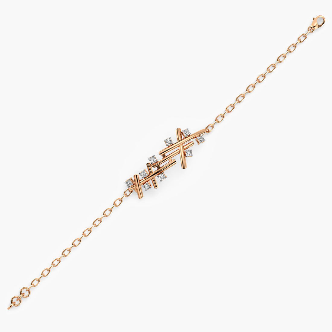 Contemporary Crisscross Bracelet - Side View in Rose Gold - Diamond Bracelet by Moena