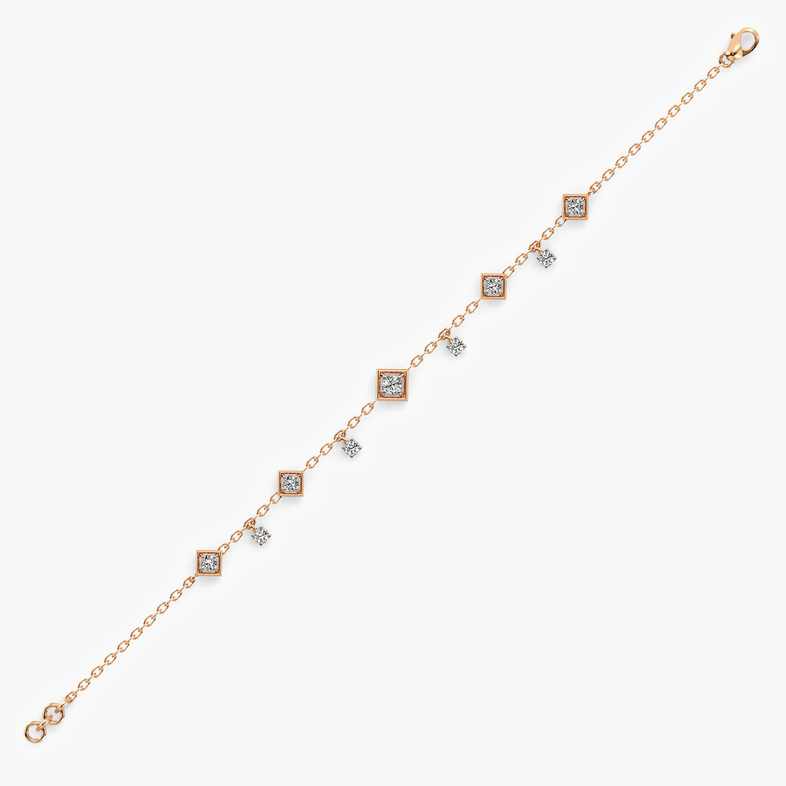 Geometric Charm Bracelet - Side View in Rose Gold - Diamond Bracelet by Moena