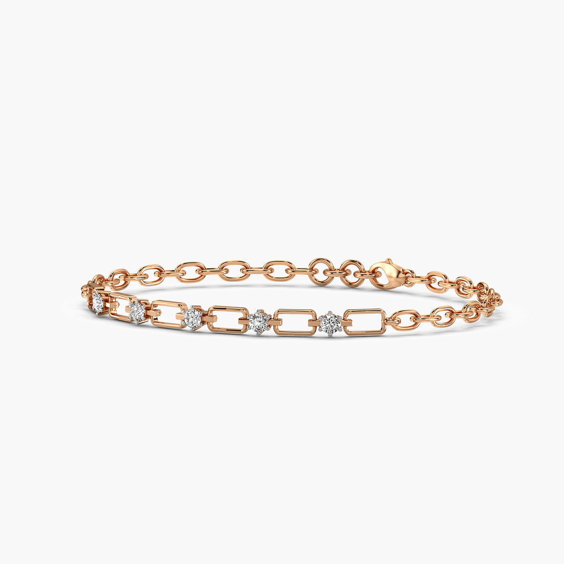 Linked Diamond Bracelet - 3D View in Rose Gold - Diamond Bracelet by Moena