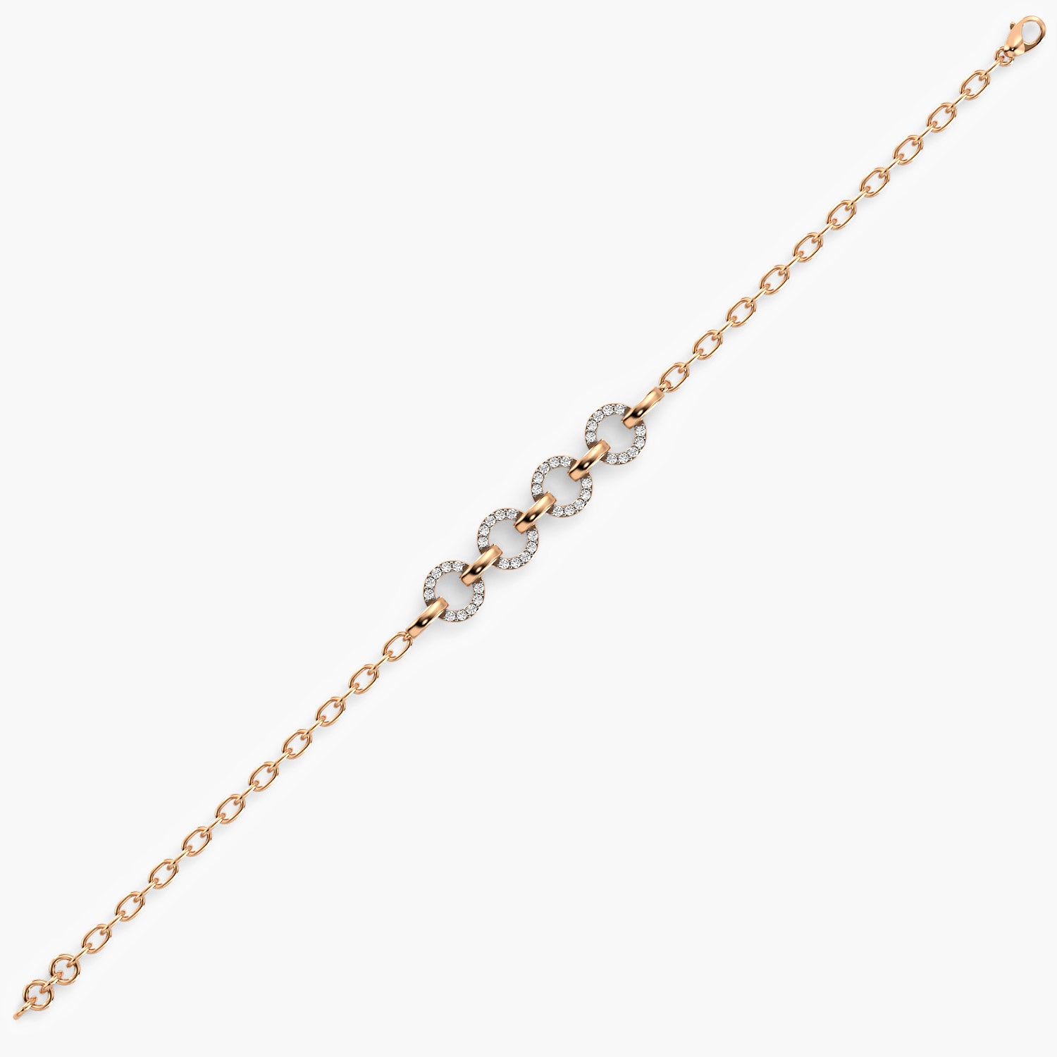 A bold rose gold bracelet featuring interlocking circular links adorned with lab grown diamonds. A sustainable statement piece with timeless allure.Perfect for luxury gifitng.
