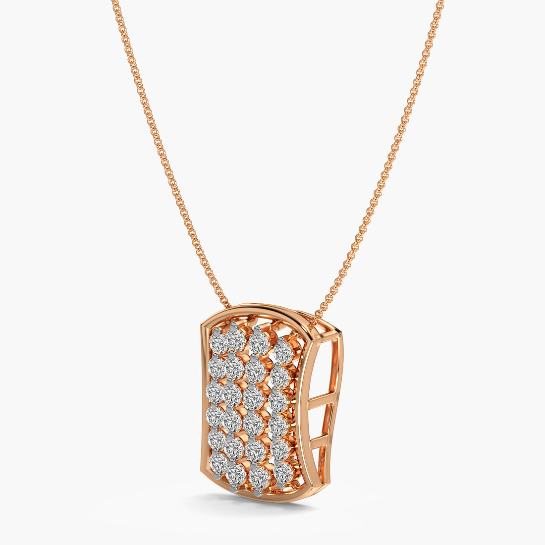 Ocean Wave Pendant - 3D View in Rose Gold - Diamond Pendant by Moena