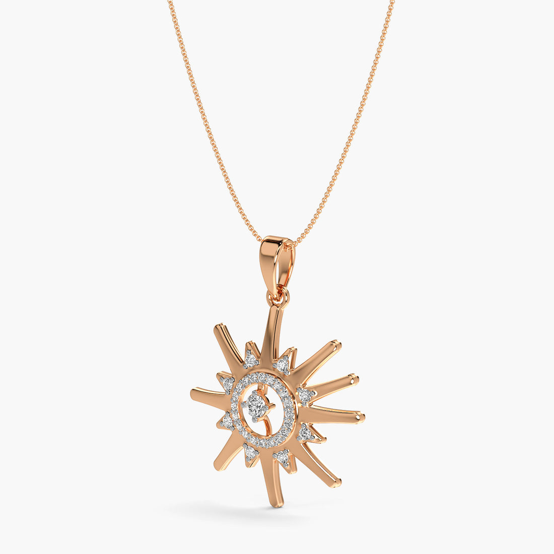 Sunburst Diamond Pendant - 3D View in Rose Gold - Diamond Pendant by Moena