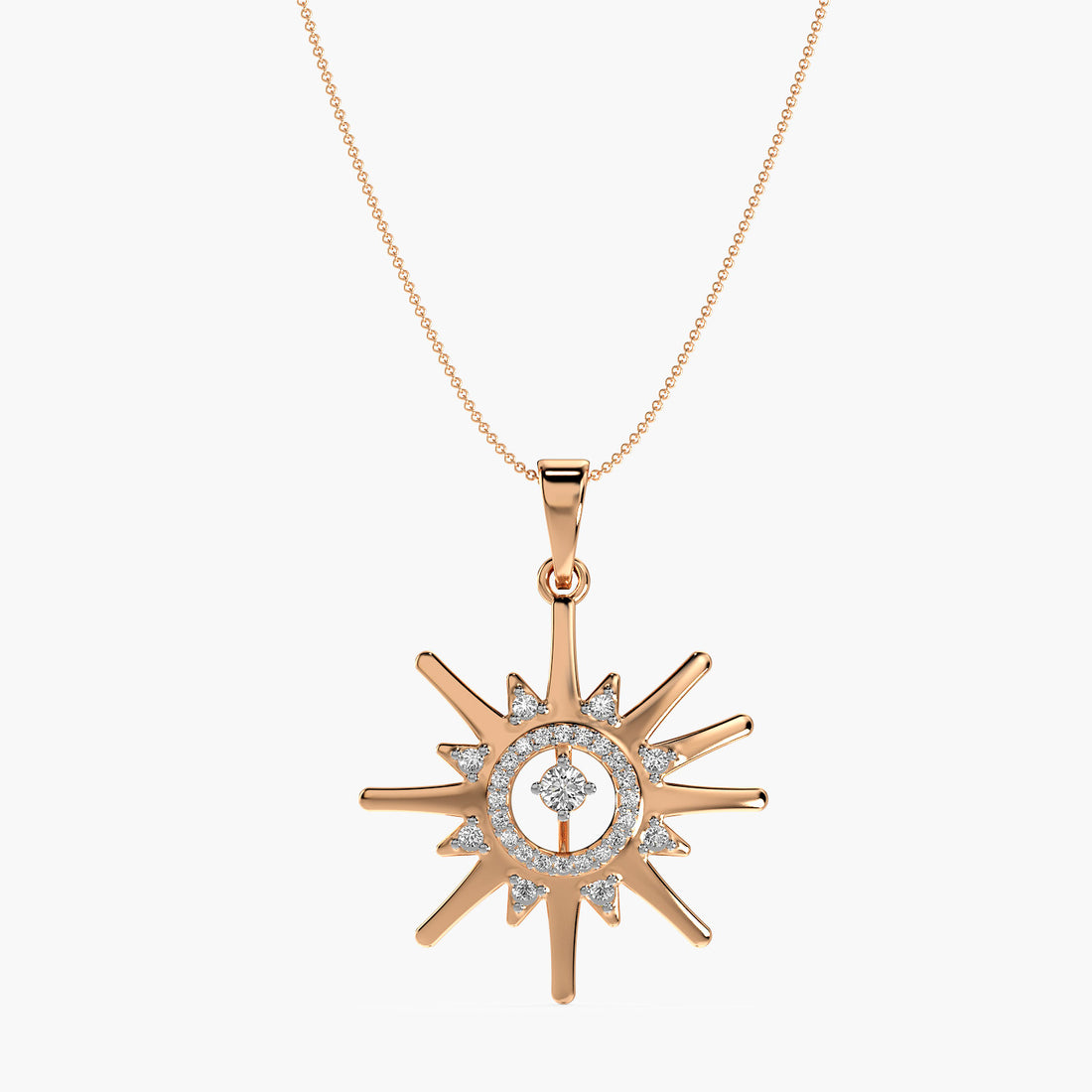 Sunburst Diamond Pendant - Front View in Rose Gold - Diamond Pendant by Moena