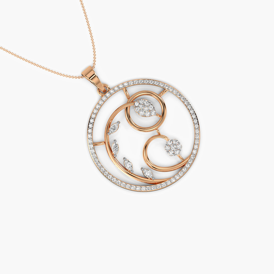 Whispering Leaves Pendant - Top View in Rose Gold - Diamond Pendant by Moena