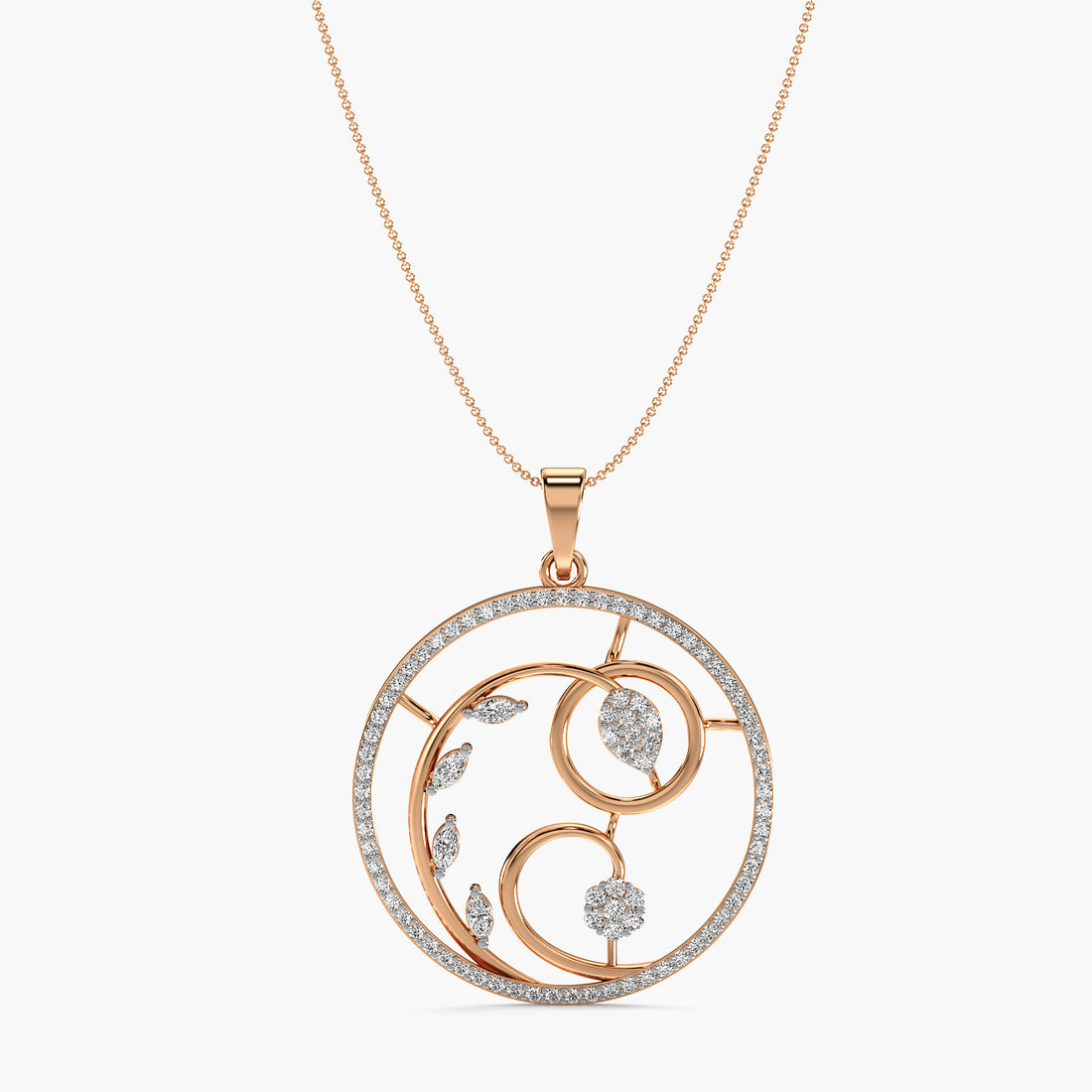 Whispering Leaves Pendant - Front View in Rose Gold - Diamond Pendant by Moena