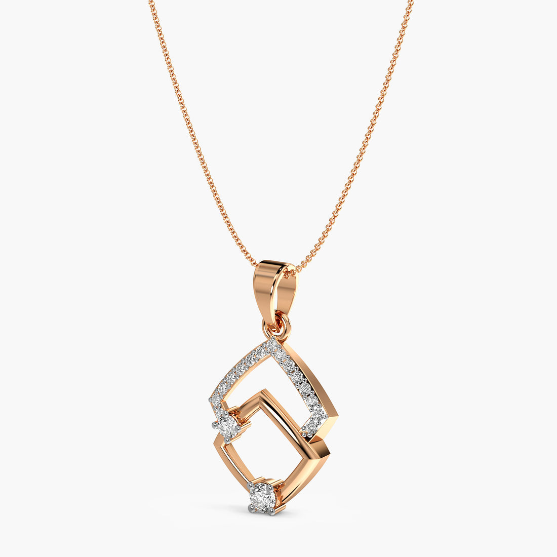 Twin Radiance Pendant - 3D View in Rose Gold - Diamond Pendant by Moena