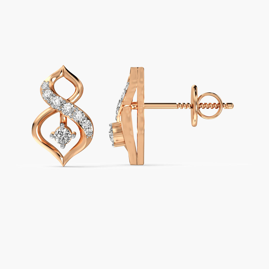 Infinity Swirl Diamond Earrings - Side View in Rose Gold - Diamond Earring by Moena