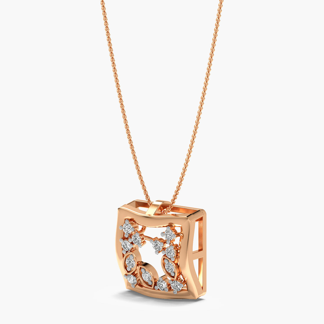 Twilight Square Pendant - 3D View in Rose Gold - Diamond Pendant by Moena