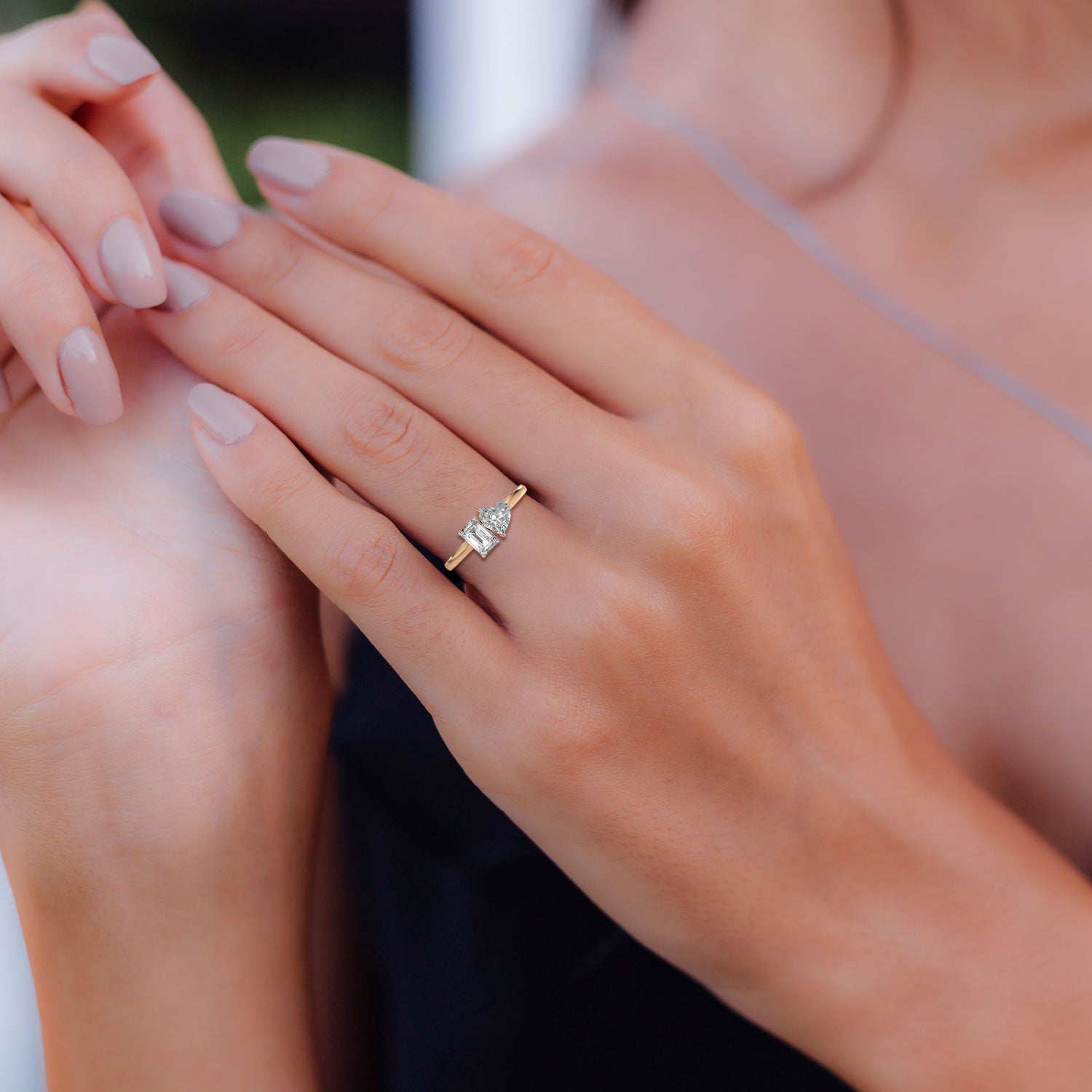 Toi et Moi Heart & Emerald Ring