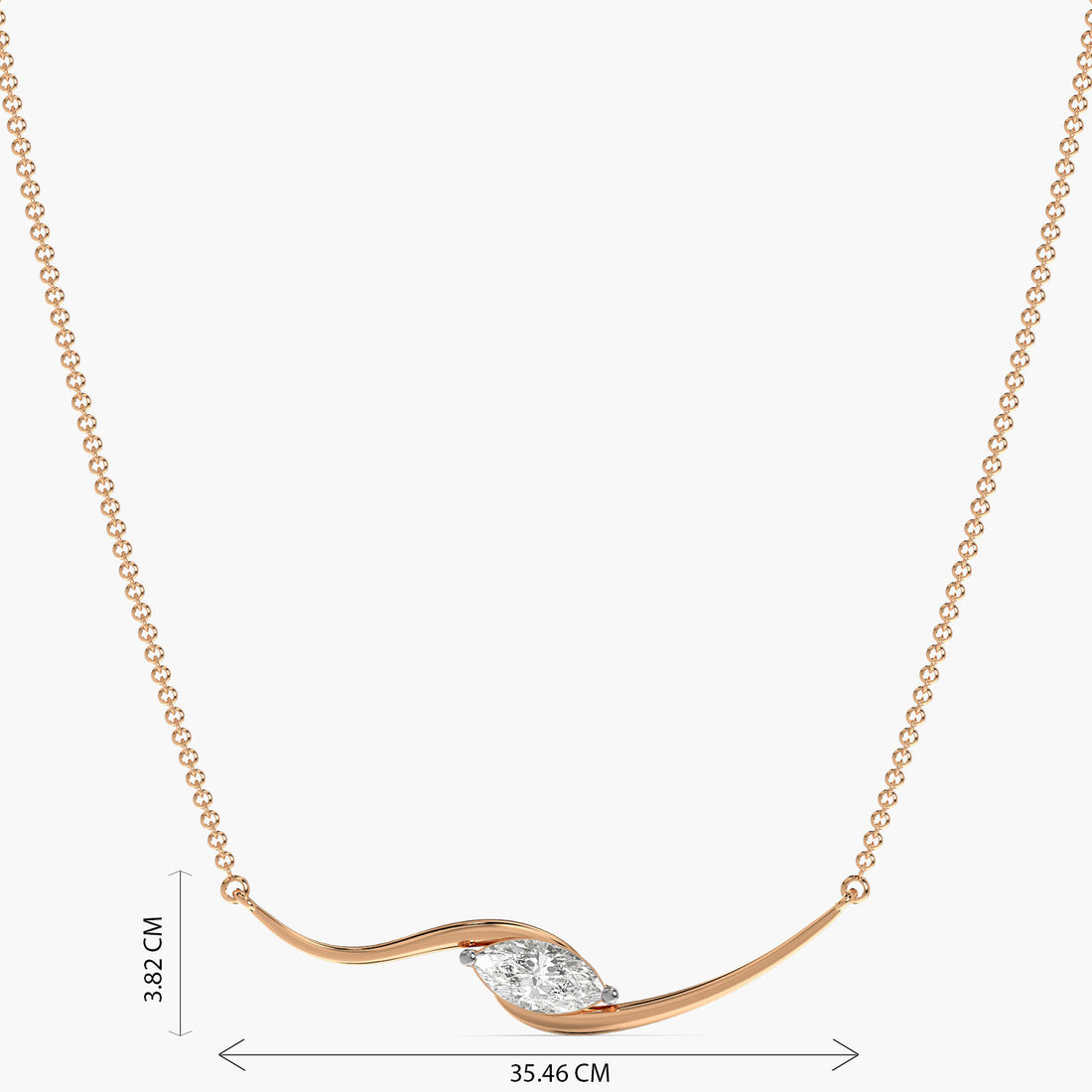Grace in motion with a marquise shimmer(With Chain) - Front View in Rose Gold - Marquise Diamond Pendant by Moena