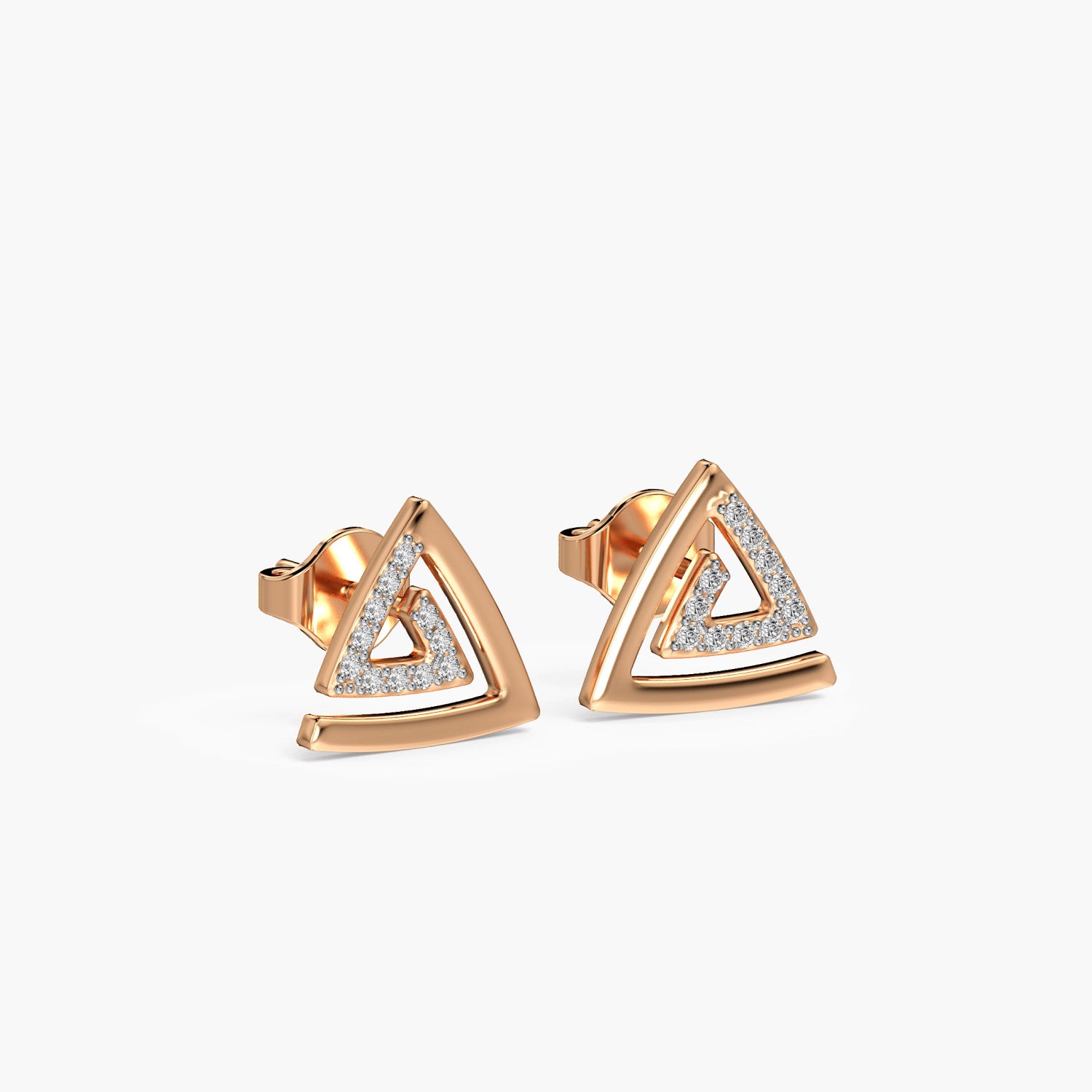 Trilliant Spark Studs - 3D View in Rose Gold - Trilliant Diamond Stud by Moena