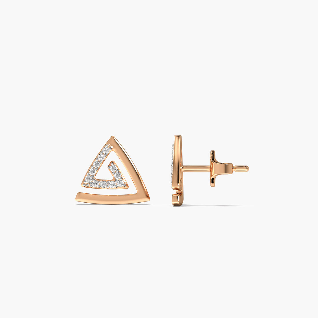 Trilliant Spark Studs - Side View in Rose Gold - Trilliant Diamond Stud by Moena