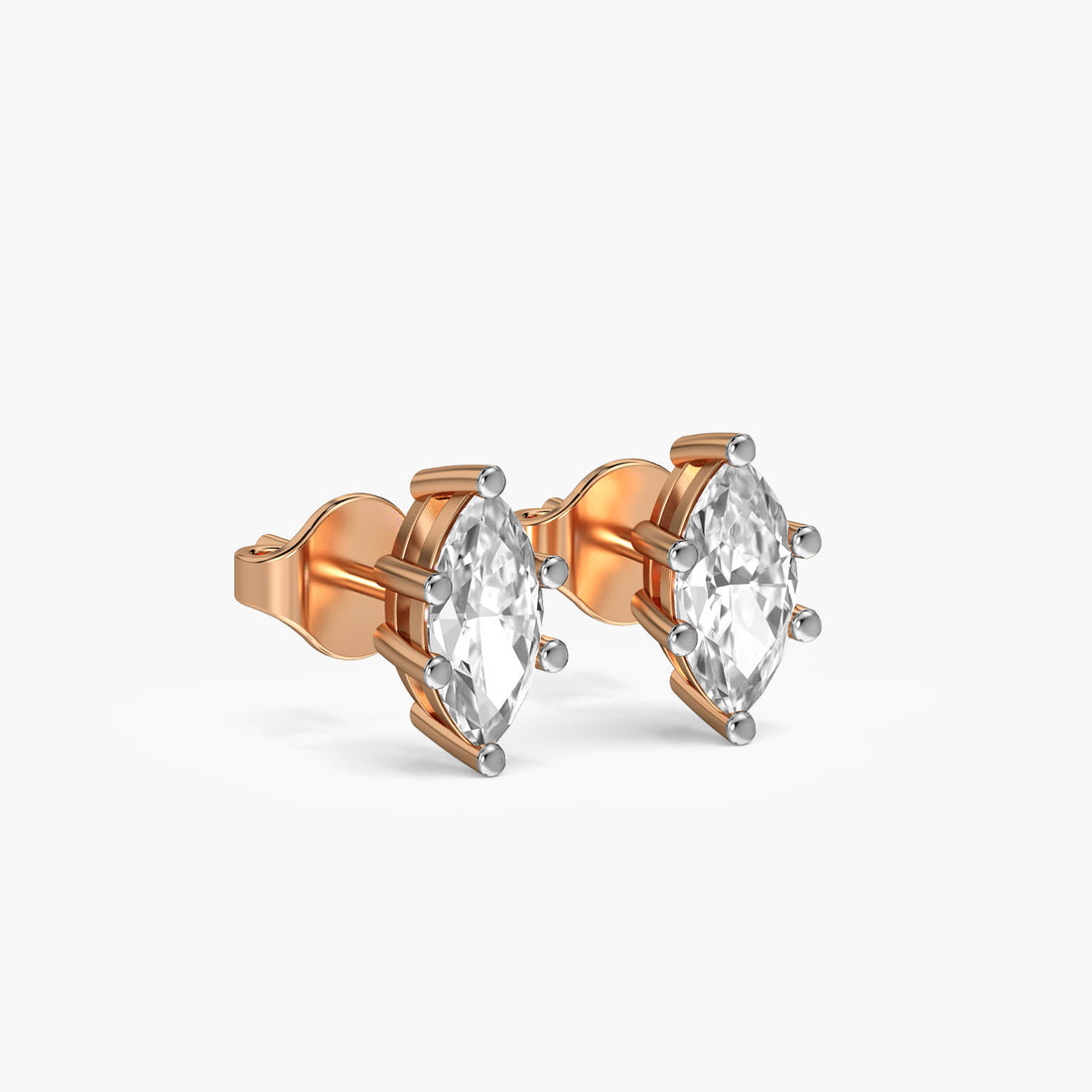 Marquise Glow Studs - 3D View in Rose Gold - Marquise Diamond Stud by Moena