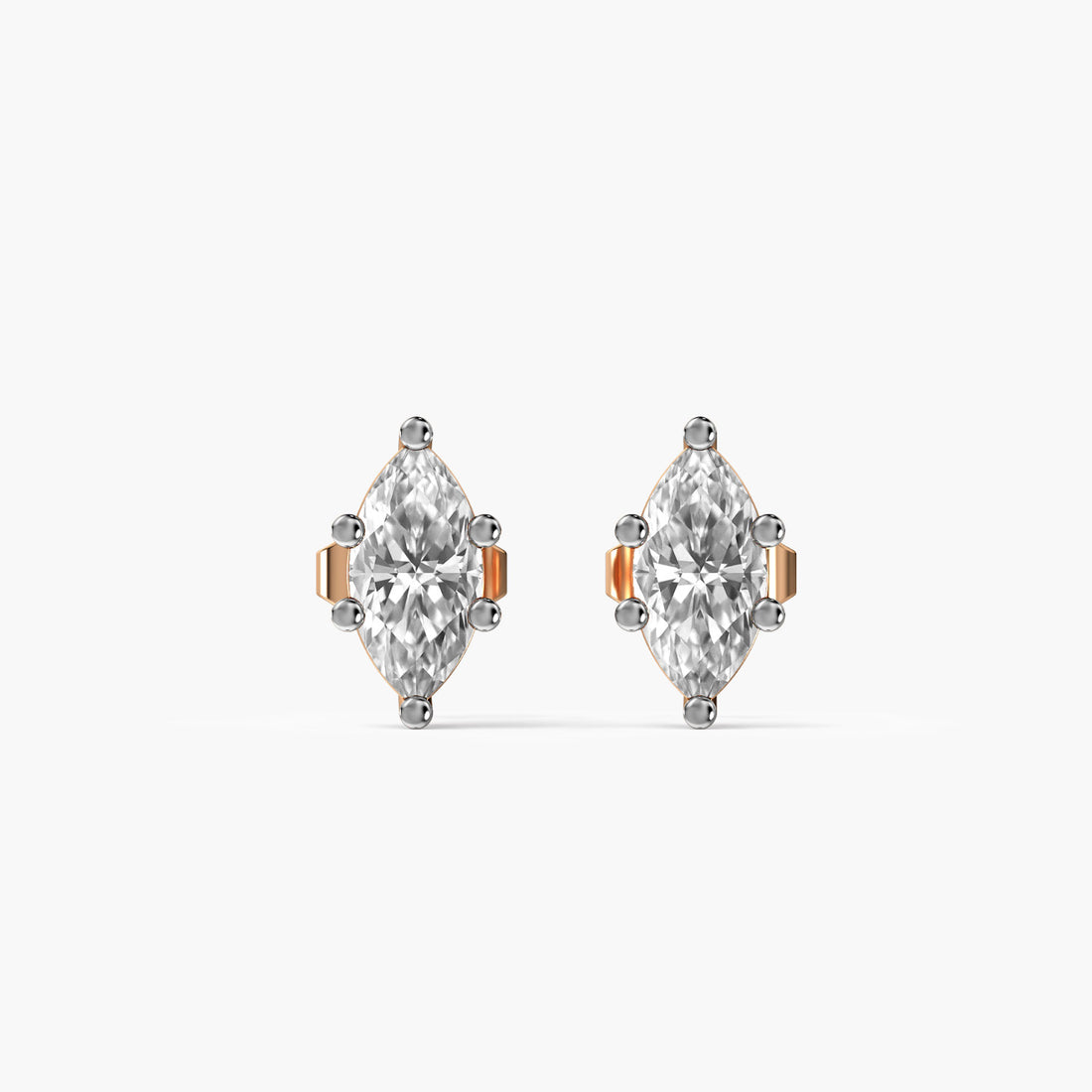 Marquise Glow Studs - Front View in Rose Gold - Marquise Diamond Stud by Moena