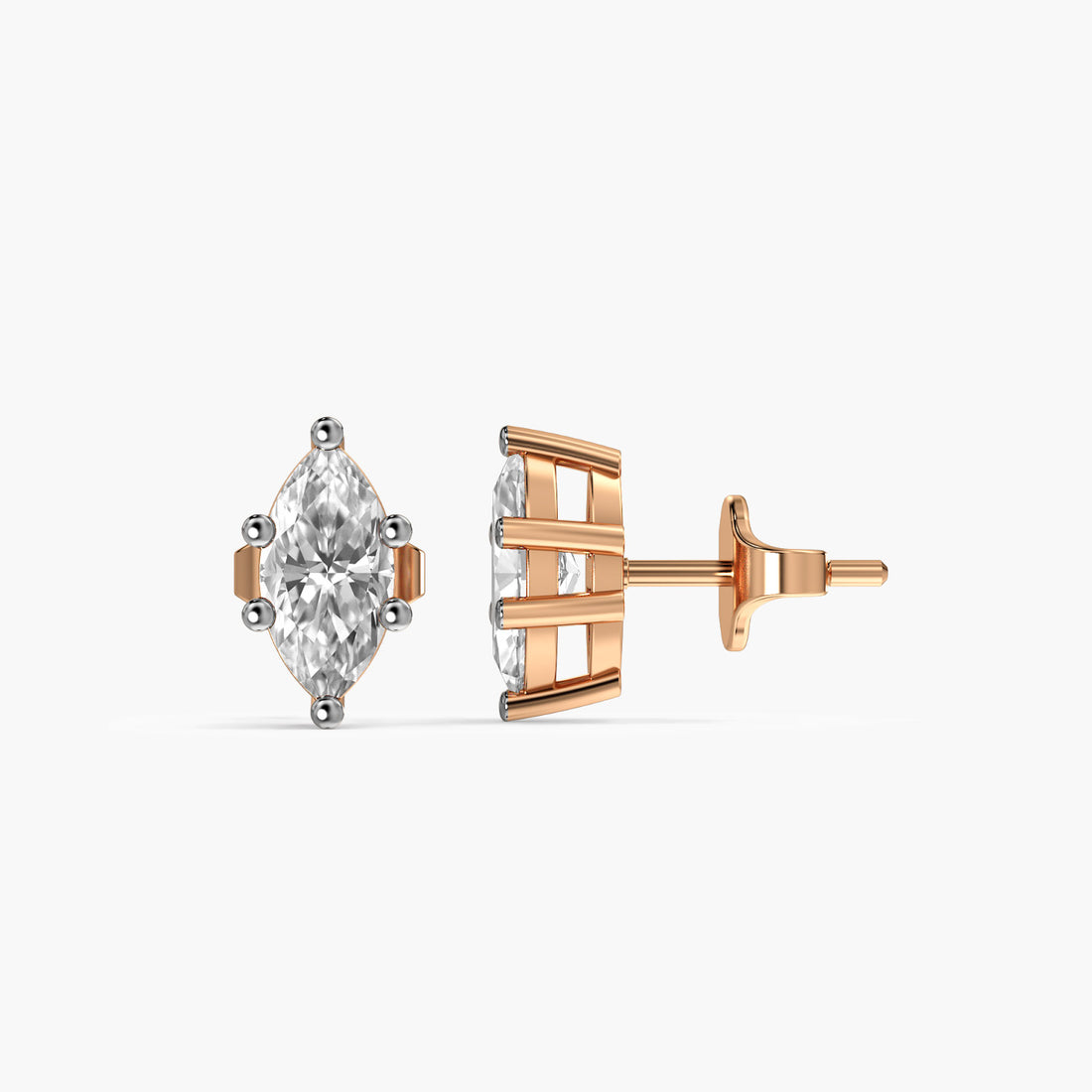 Marquise Glow Studs - Side View in Rose Gold - Marquise Diamond Stud by Moena