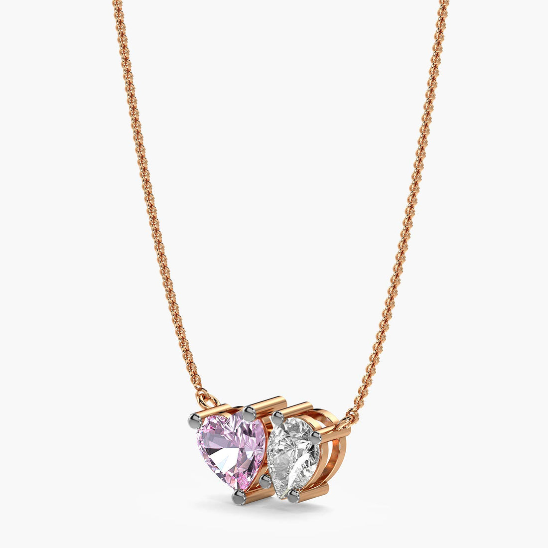 Toi et Moi Heartlight Pendant (With Chain) - 3D View in Rose Gold - Diamond Pendant by Moena