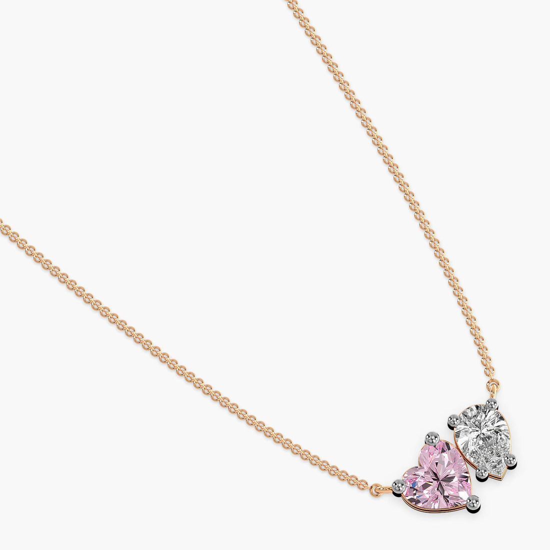 Toi et Moi Heartlight Pendant (With Chain) - Top View in Rose Gold - Diamond Pendant by Moena