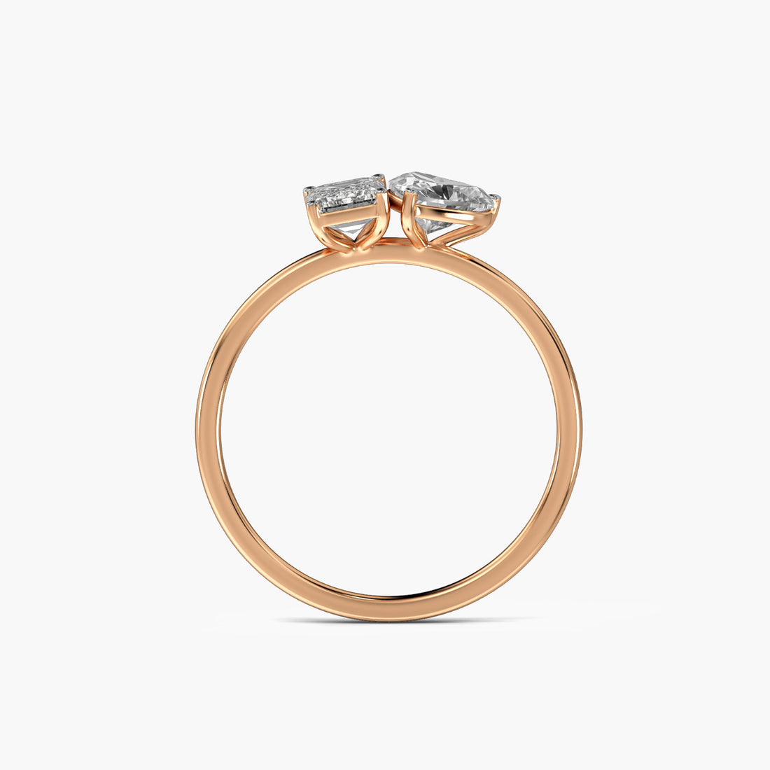 Toi et Moi Heart & Emerald Ring - Front View in Rose Gold - Emerald Diamond Ring by Moena