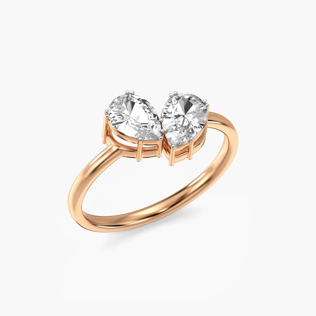 Toi et Moi Pear Diamond Ring - 3D View in Rose Gold - Pear Diamond Ring by Moena