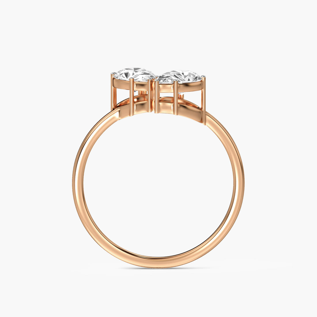 Toi et Moi Pear Diamond Ring - Front View in Rose Gold - Pear Diamond Ring by Moena