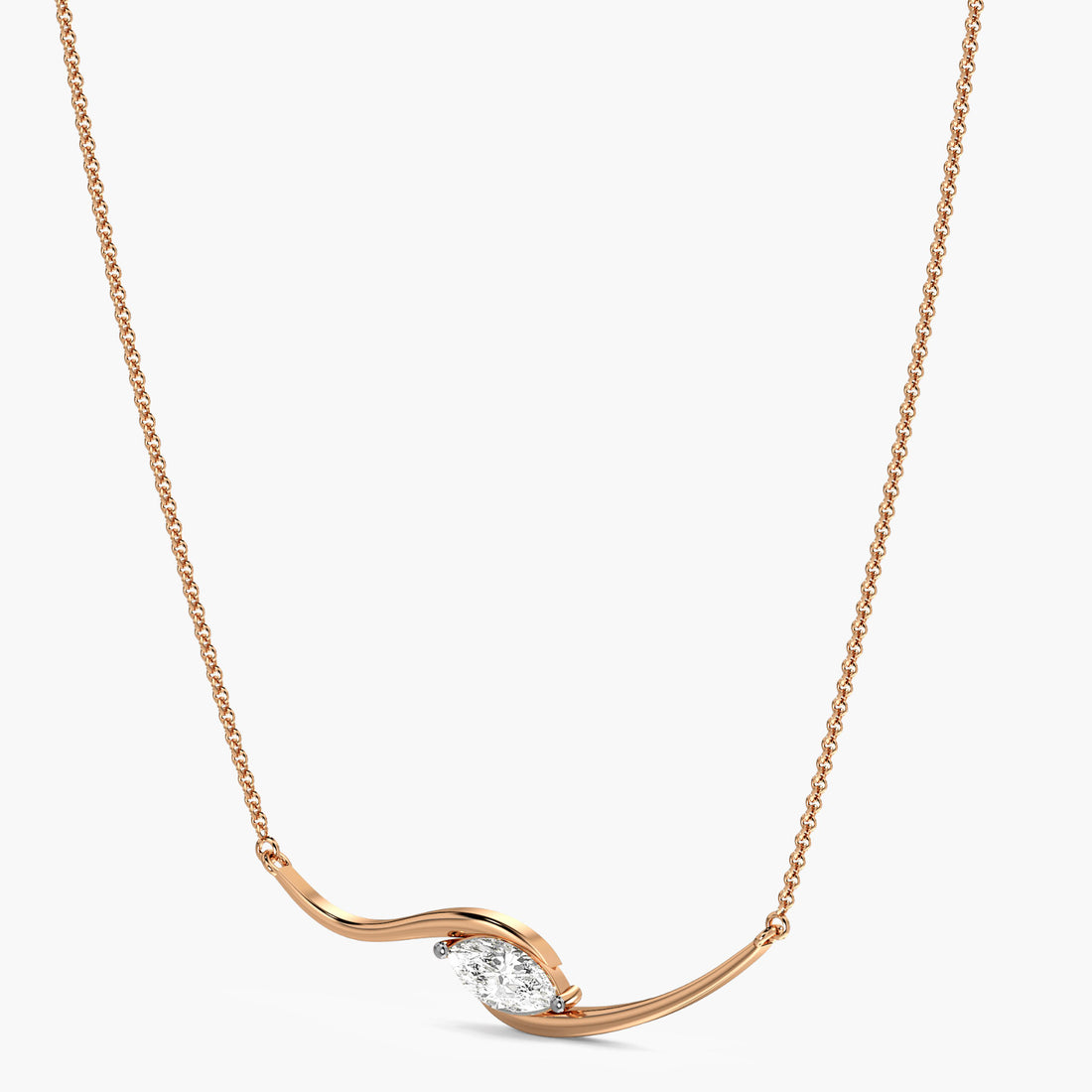 Grace in motion with a marquise shimmer(With Chain) - 3D View in Rose Gold - Marquise Diamond Pendant by Moena