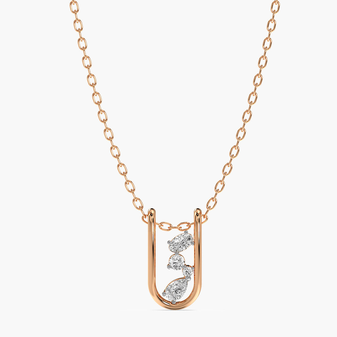 Diamond Cascade Pendant(With Chain) - Front View in Rose Gold - Diamond Pendant by Moena