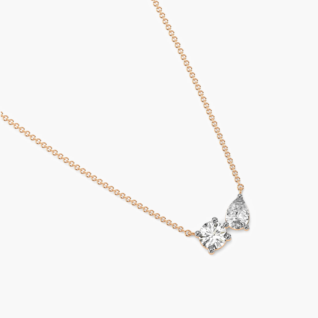 Toi et Moi Sparkle Pendant (With Chain) - Top View in Rose Gold - Diamond Pendant by Moena