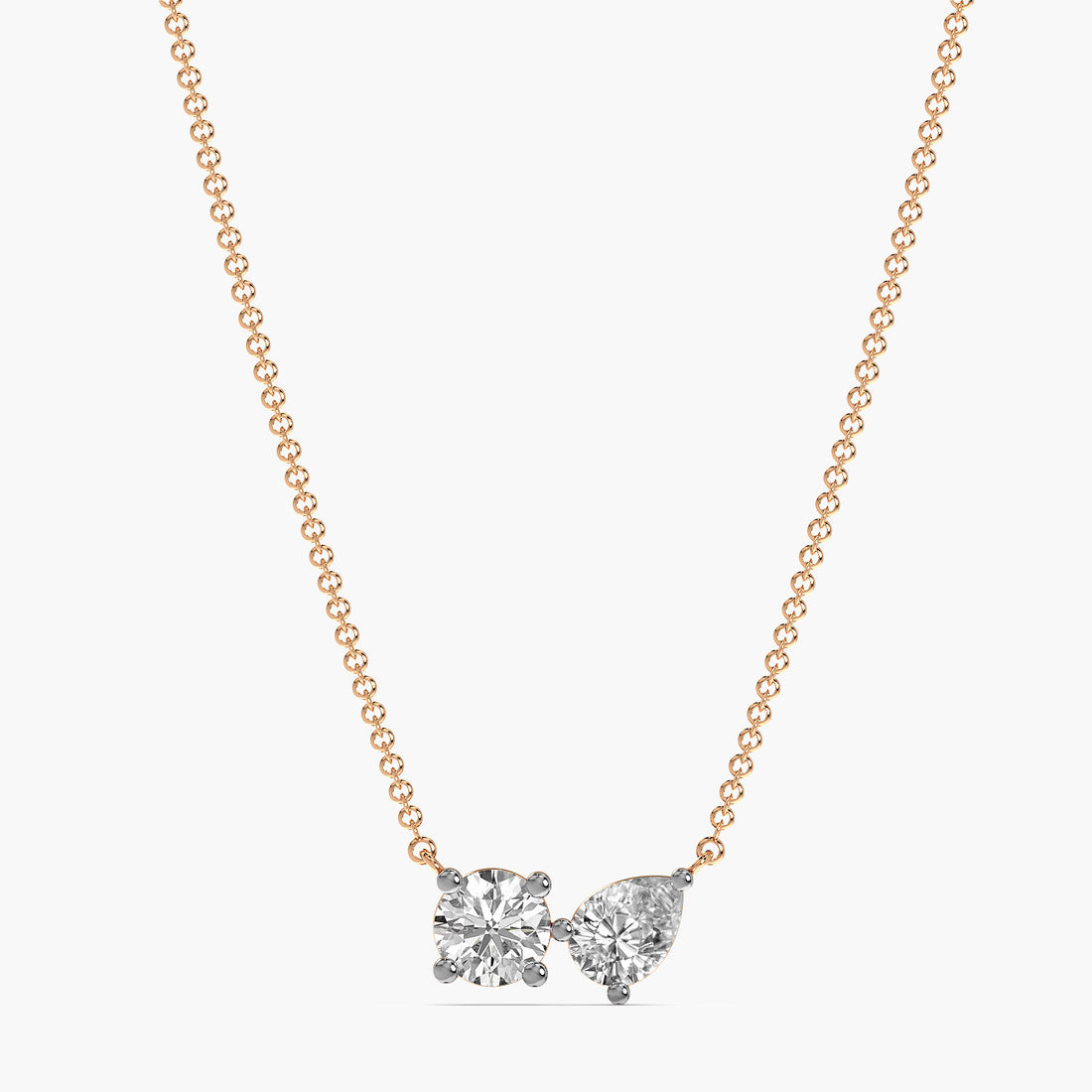 Toi et Moi Sparkle Pendant (With Chain) - Front View in Rose Gold - Diamond Pendant by Moena