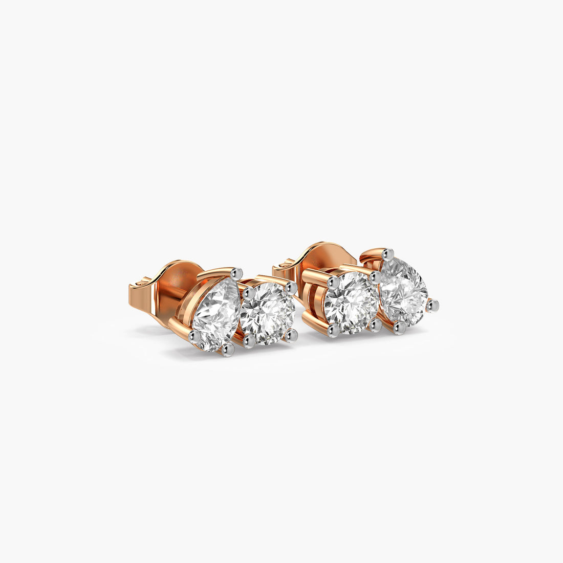 Dual Gleam Diamond Studs - 3D View in Rose Gold - Diamond Stud by Moena