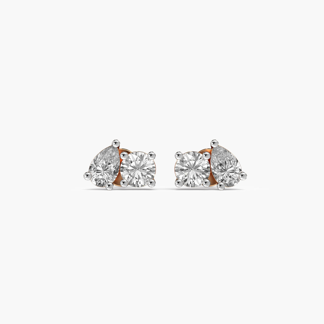 Dual Gleam Diamond Studs - Front View in Rose Gold - Diamond Stud by Moena