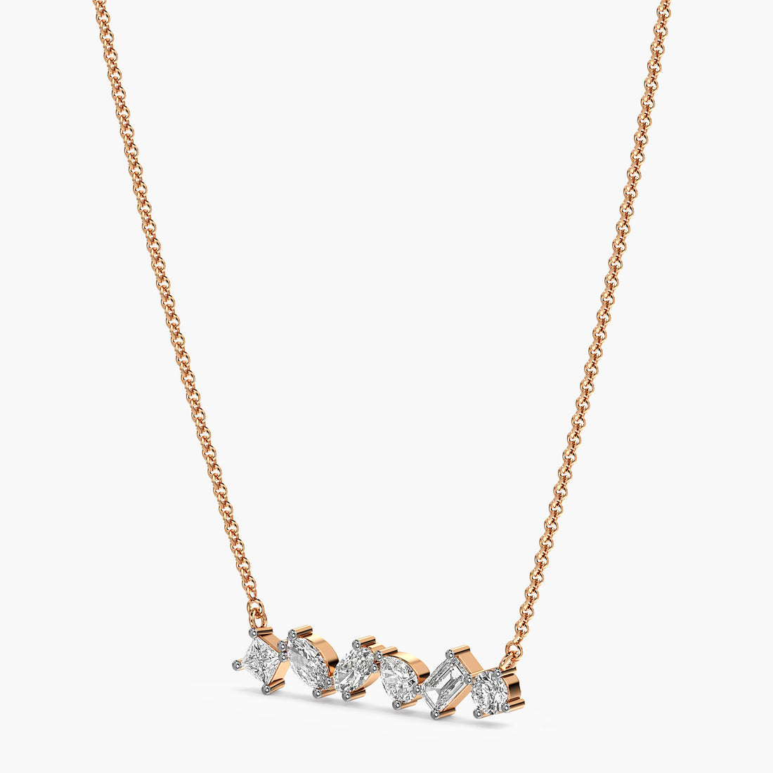 Éclat Linea Diamond Pendant (With Chain) - 3D View in Rose Gold - Diamond Pendant by Moena