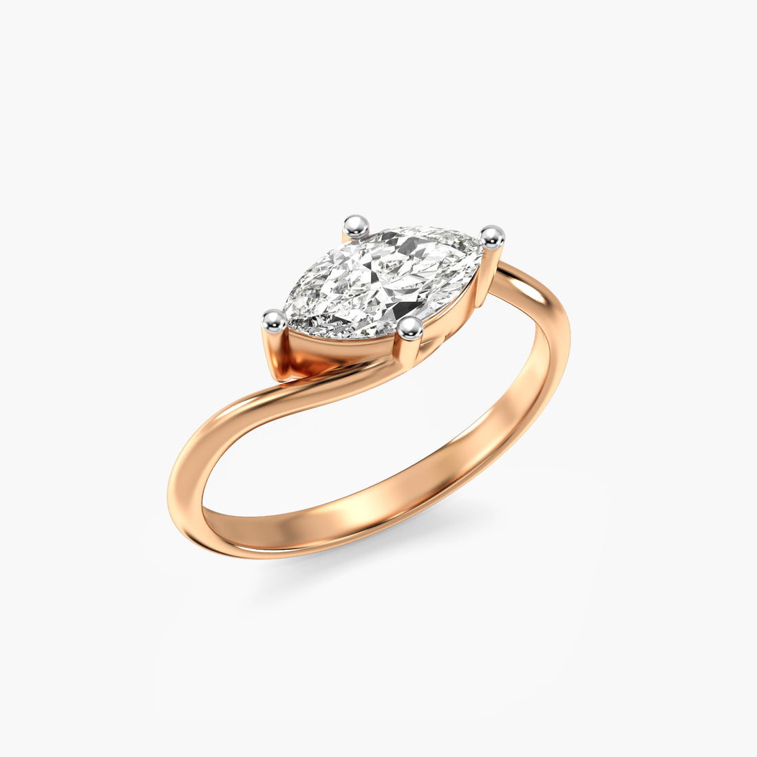 Marquise Whisper Ring - 3D View in Rose Gold - Marquise Diamond Ring by Moena