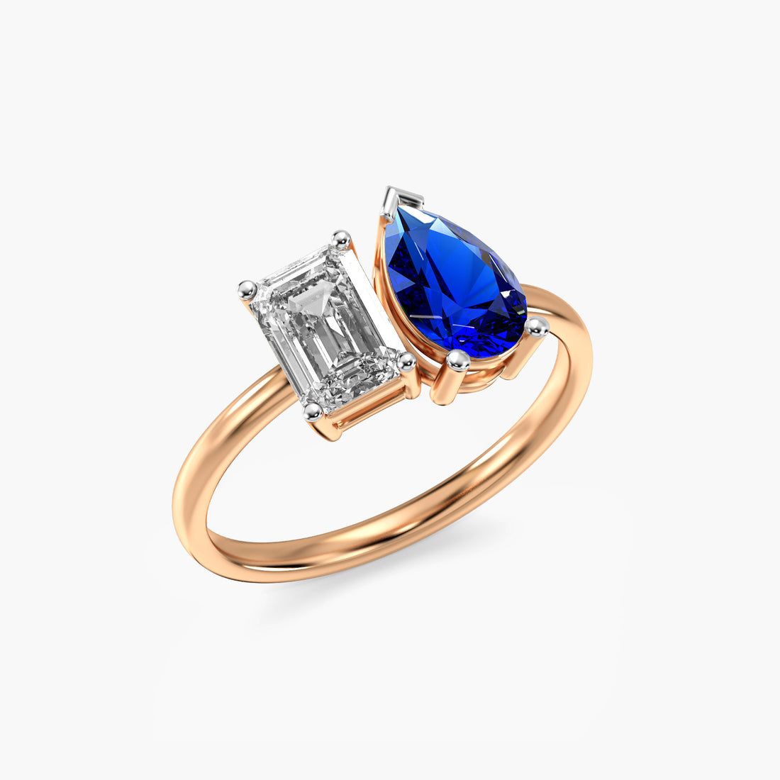 Toi et Moi – Blue Soul Ring - 3D View in Rose Gold - Diamond Ring by Moena