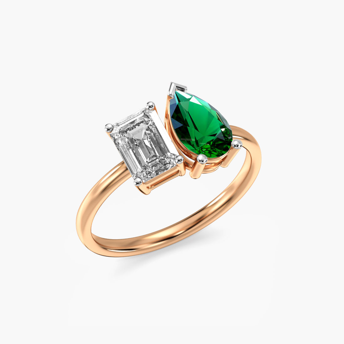 Toi et Moi – Verdant Flame Ring - 3D View in Rose Gold - Diamond Ring by Moena